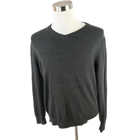 INC International Concepts Mens Spun Merino Wool V Neck Dark Gray Sweater XL - Picture 1 of 6